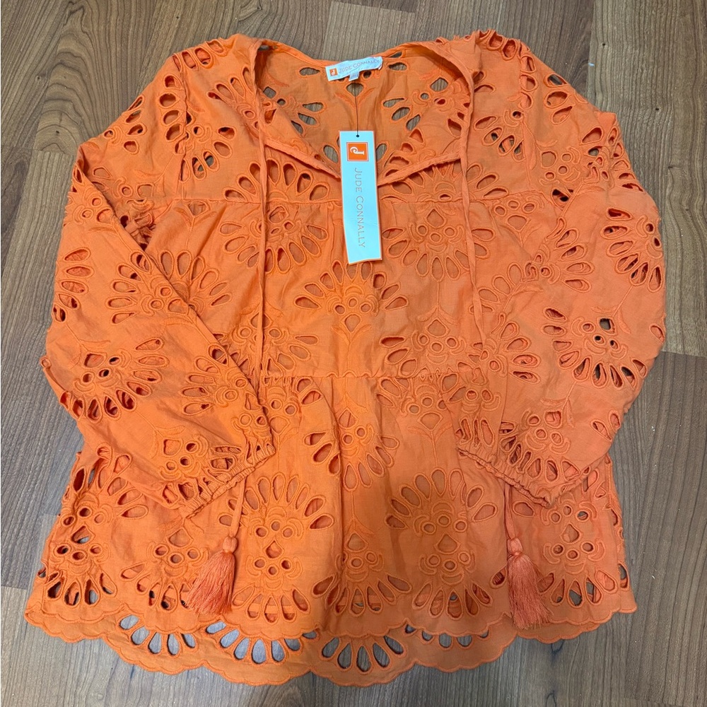 Jude Connally Vibrant Orange Eyelet Top